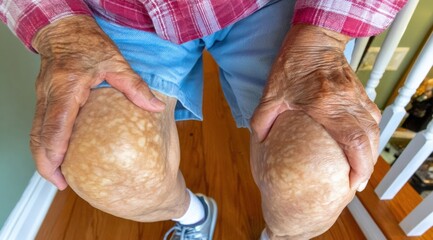 Swollen Knees of Elderly Man Representing Arthritis and Joint Pain for Health Campaigns