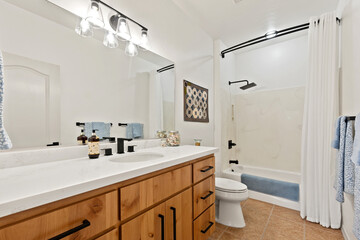 Practical Space For Morning Routines, Comfortable Bathroom Area With Dual Shower And Tidy Fixtures