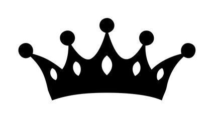A majestic black crown with rounded spikes and leaf shaped cutouts on a white background design