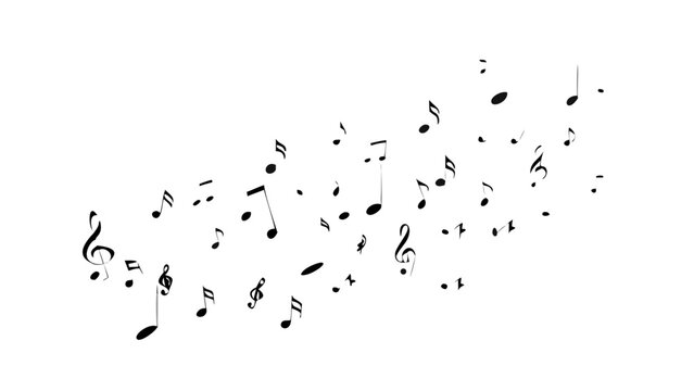 Floating musical notes scattered across a white background creating a melodic visual pattern