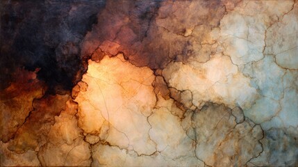 Abstract art piece with rich colors resembling a natural landscape scene