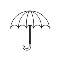 Simple line drawing of a closed black umbrella on transparent background silhouette