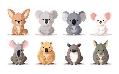 Cute Australian Animals Vector Set &ndash; Koala Quokka Wombat Bilby Cartoon Illustration