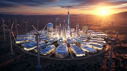 Futuristic Cityscape at Sunset - Sustainable Urban Development Vision. - Powered by Adobe