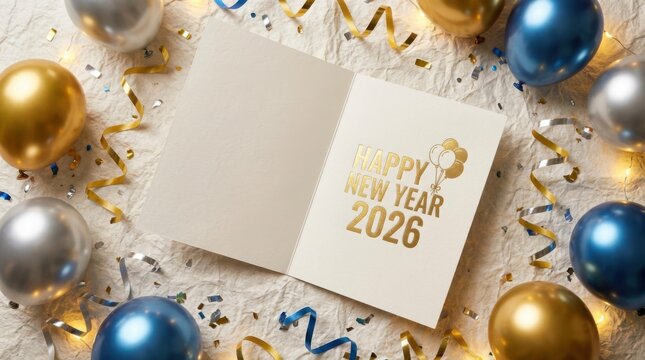 soft textured card mockup template on festive background for happy new year 2026 design template
