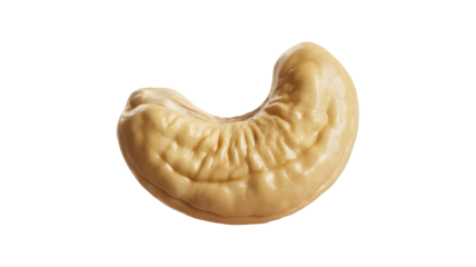 A single raw cashew nut with its distinctive curved shape and textured surface isolated on transparent background