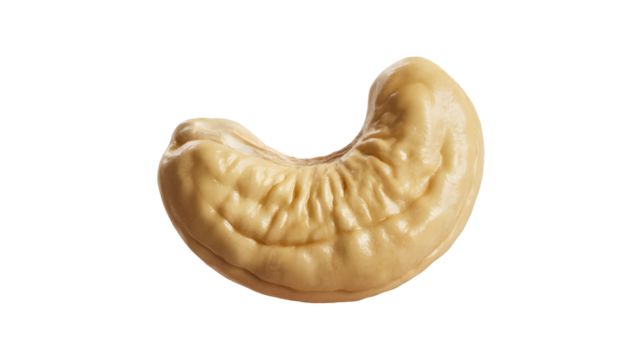 A single raw cashew nut with its distinctive curved shape and textured surface isolated on transparent background