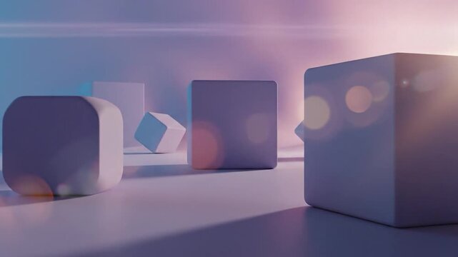 Abstract 3d render of geometric shapes with soft pastel lighting and reflections