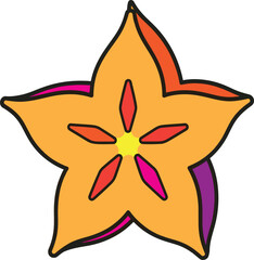 Star Fruit Slice Colorful Pop Art Illustration