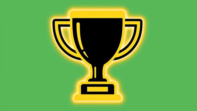 Black and yellow glowing trophy icon centered on a solid bright green background