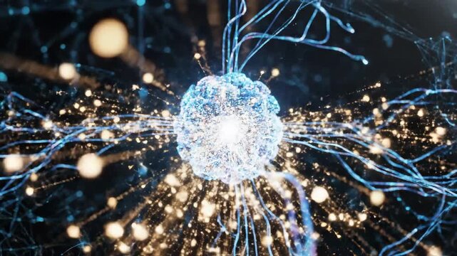 Captivating network aggregation highlighted by central glowing node emitting multiple thin paths, each symbolizing connection, showcasing data transmission.