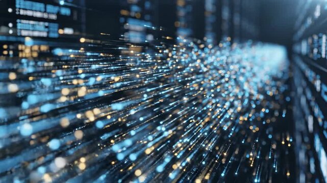 Stable data throughput shown with smooth stream of light, stable data throughput, representing a network or connection.