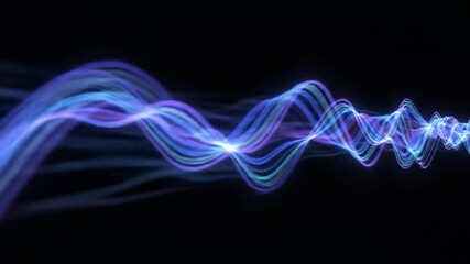 Layered soft waves moving horizontally create effect of signal propagation in clean dark space. Soft waves suggest modern digital communication, wireless connectivity in technology.