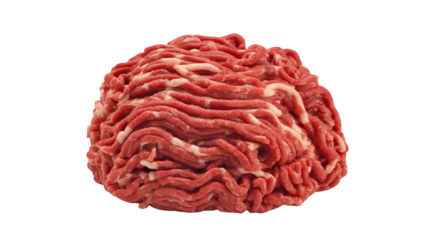 Freshly ground raw beef meat texture isolated on transparent background for culinary preparation