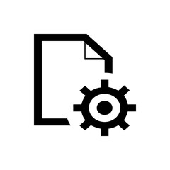 Illustration of a document icon with a folded corner positioned above a gear or settings icon element