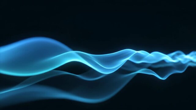 Soft signal transmission depicted as glowing horizontal waves against dark backdrop. Long-range signal transmission is represented with smooth curves, conveying data flow.