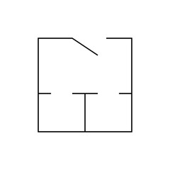 Minimalist floor plan illustration featuring a square outline with interior wall divisions and an angled corner