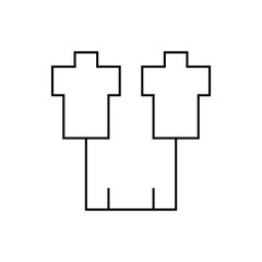 Illustration showing two abstract figures with cross shaped heads connected by a vertical line base line