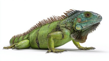 Obraz premium Vibrant Green Iguana Posing on White Studio Background