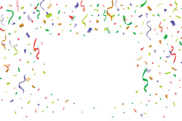 Colorful celebration confetti background, Glitter confetti frame background. Anniversary celebration banner. Bright festive tinsel. Birthday party backdrop. Holiday design.