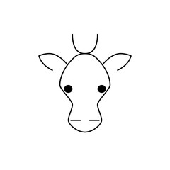 A simple line drawing of a giraffe's head with small ears and round eyes and small horns above it