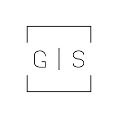 G and s letters separated by a vertical line inside a square shape in black and white simple design