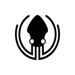 Stylized squid icon with two circular lines framing the silhouette in a minimalist design style
