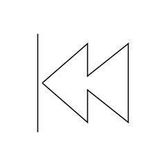 Illustration of a rewind symbol with a vertical line and two left pointing arrows in black outline