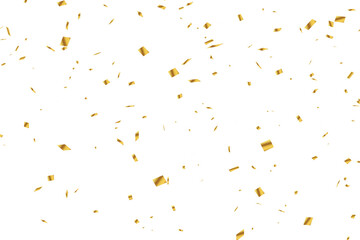 Gold confetti celebration background with festive glitter ribbons, Glitter confetti frame background. Anniversary celebration banner. Bright festive tinsel. Birthday party backdrop. Holiday design.