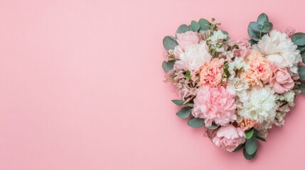 Heart-shaped flower arrangement on soft pink background for special occasions