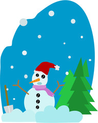 Image of snowman in the woods