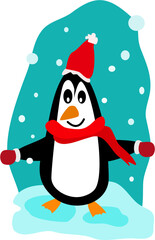 Cute penguin with hat and scarf