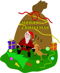 Santa and Rudolph tired sleeping