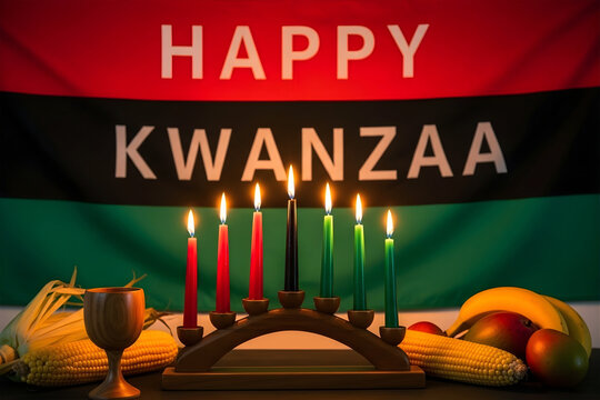 Kwanzaa celebration with kinara candles and fruits on a table display 4k video