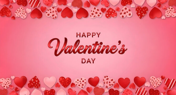 Happy valentine's day message with hearts border on pink background 4k video