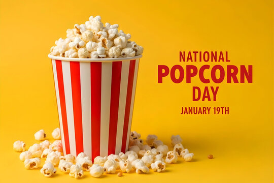 National popcorn day celebration with bucket full of popcorn snack food 4k video