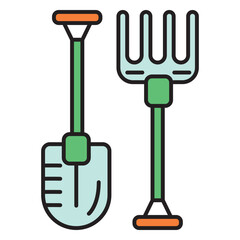 Farm shovel pitchfork colored icon