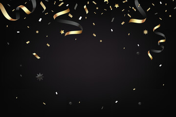 Luxury gold and black confetti celebration background.