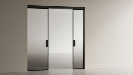 Modern sliding glass doors in a minimalist interior setting.