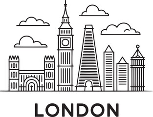 Obraz premium London skyline vector outline cityscape illustration featuring famous landmarks and typography text