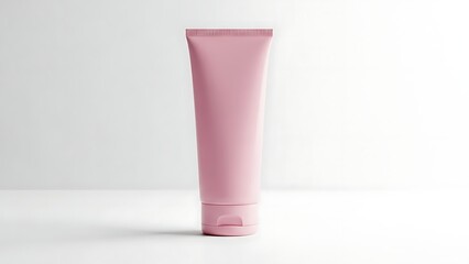 Pink cosmetic tube standing on a clean white background.