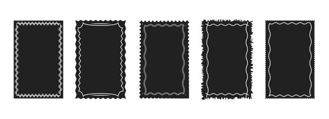 Hand-drawn frames with decorative borders on a dark background. Artistic sketch style vector set ideal for branding, labels, invitations, posters, and vintage design projects.
