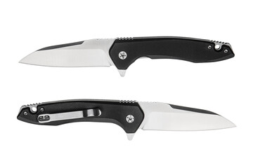 Black Tactical Folding Knife Isolated on White