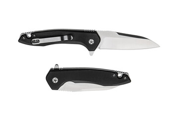 Open and Closed Black Handle Knife