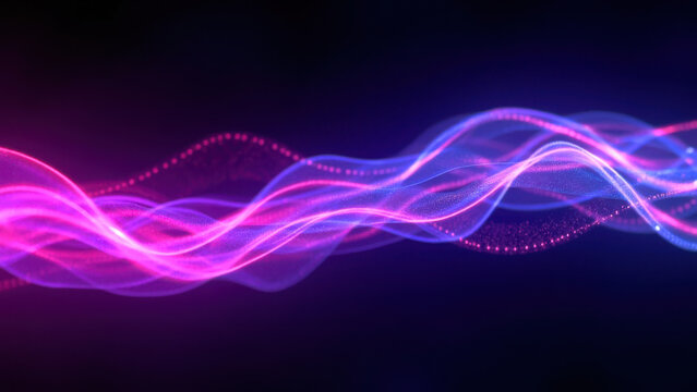 Abstract digital waves with glowing particles on a dark background