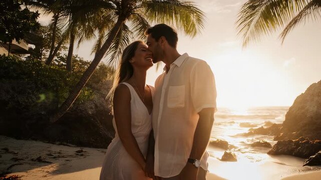 couple on the beach in a tropical island