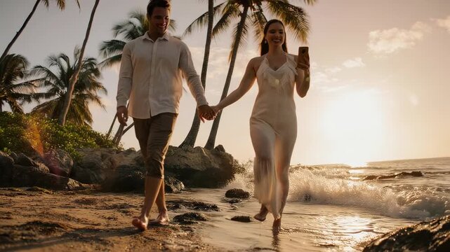 couple on the beach in a tropical island