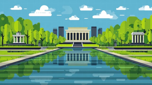 Patriotic scene symbolizing presidents day celebration and national unity.