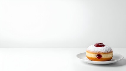 Hanukkah donut with jelly filling in minimalist style with space for text  