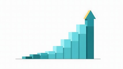 Ascending bar graph with arrow illustrating growth and positive trend